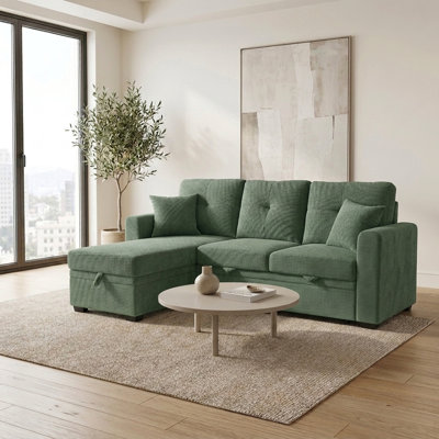 84'' Sleeper Sectional Sofa with Pull-Out Bed and Storage Chaise, Reversible L-Shaped Convertible Couch for Living Room and Apartment