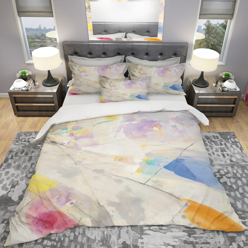 Spring Minimalist Confetti I - Ensemble de housse de couette moderne et contemporain - Microfibre de polyester
