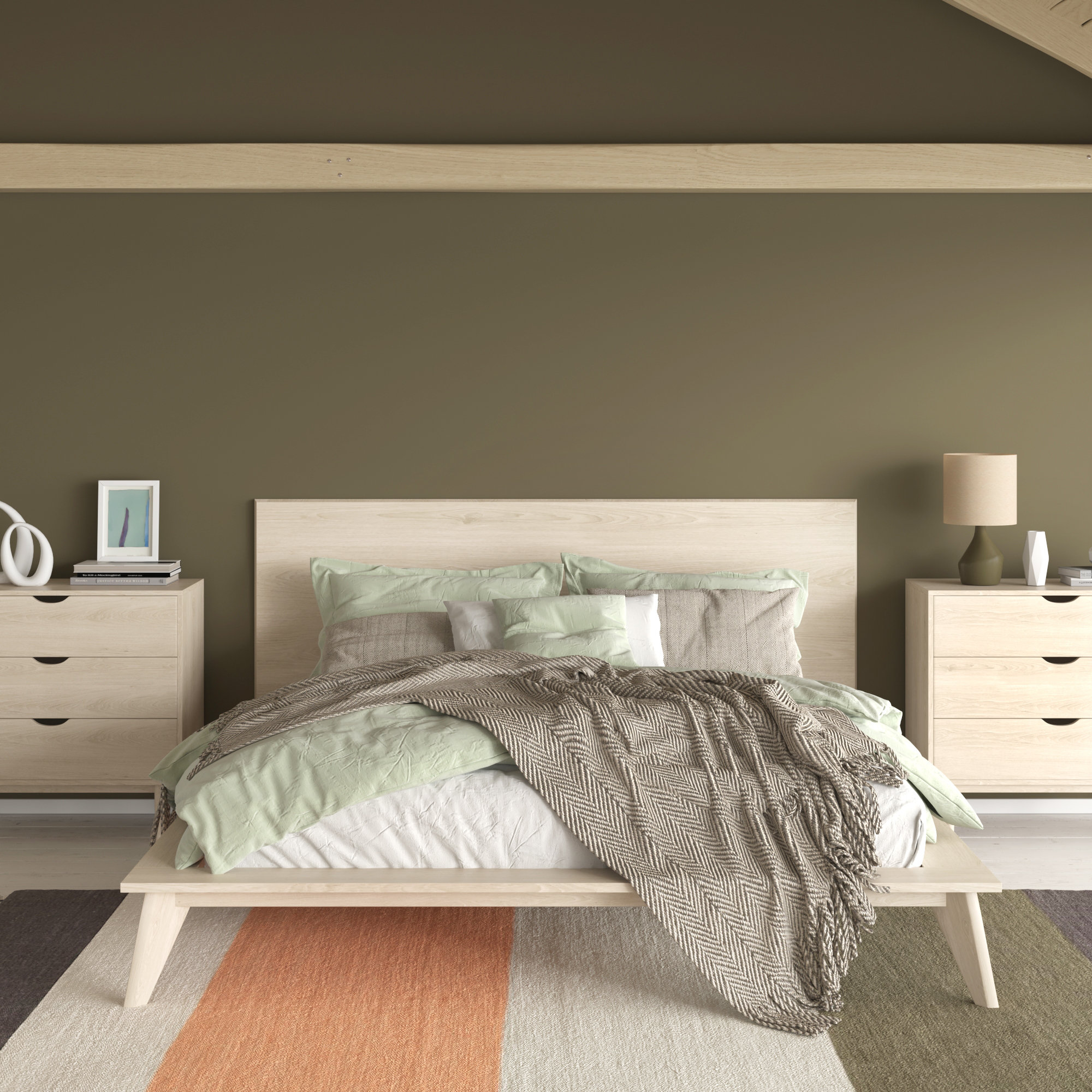 Florian Platform Bed, White Wash, Queen