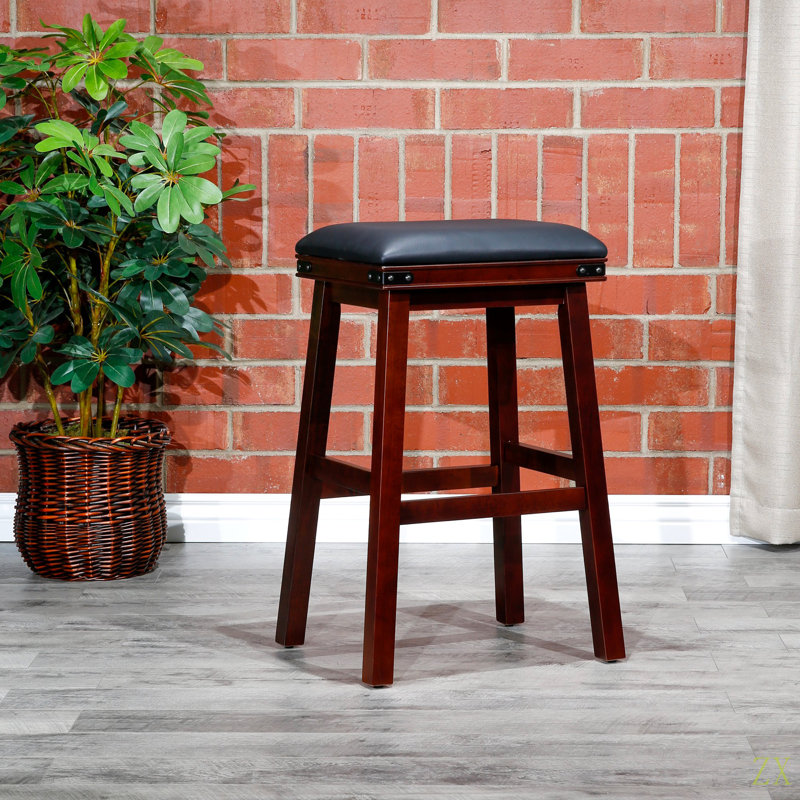 Tabouret 30 ", siège en cuir, Cerisier