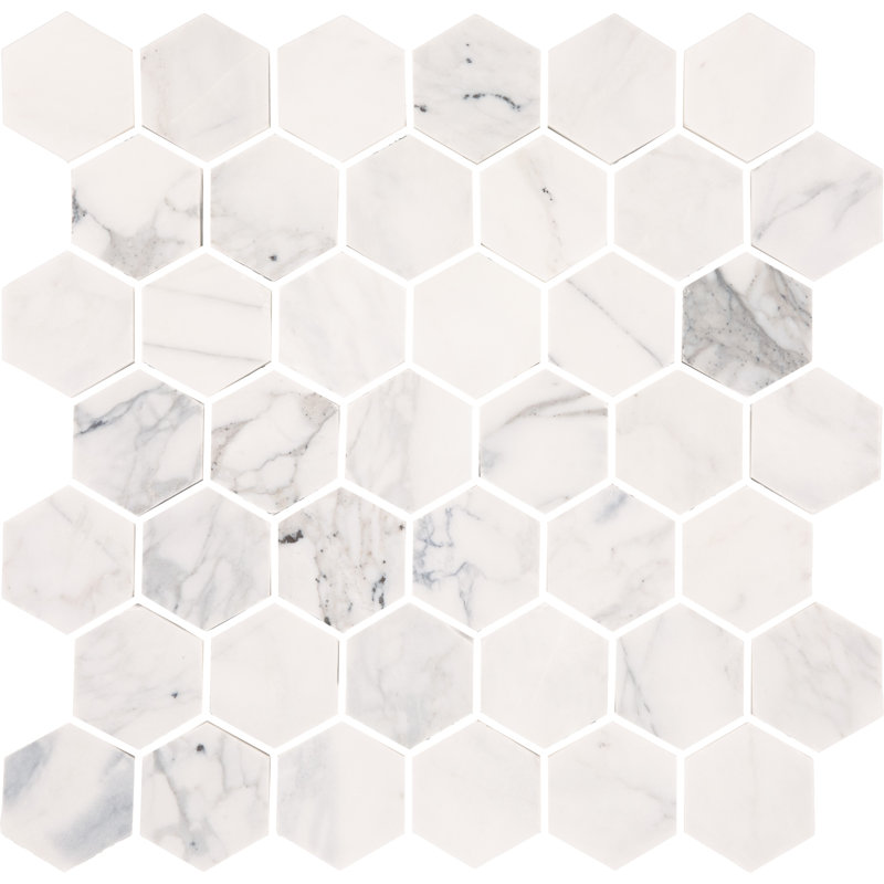 12" x 12" Honeycomb Mosaic Wall & Floor Tile, Venetian Calacatta/Grey