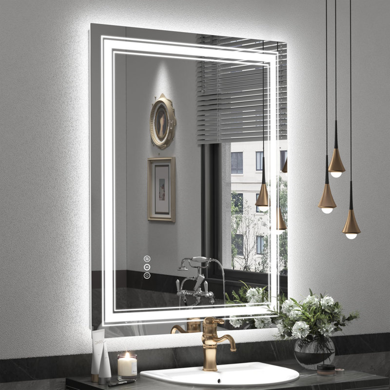 Miroir de salle de bain 36 "à DEL sans cadre, miroir intelligent, 24 po x 36 po, Rectangulaire