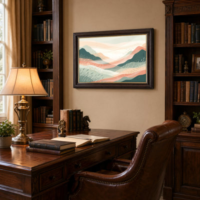 Art mural antique sur toile encadré doré pour le salon, la chambre à coucher, le bureau ou le vestibule - Décoration murale décorative avec paysage de montagne