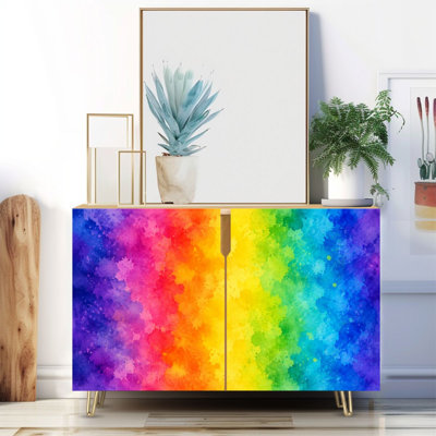 Buffet étroit de 35,4 po de largeur - armoire de rangement d'appoint à 2 portes avec impression d'arc-en-ciel aux couleurs vives et aux pieds en métal