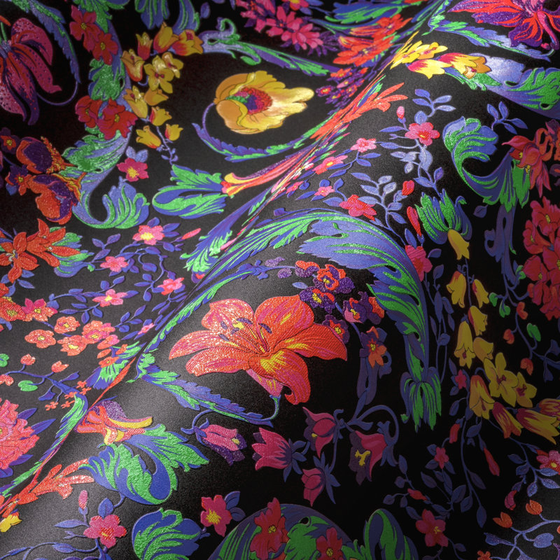  Papier peint en vinyle Butterscotch Empress, Noir rose / vert / mauve / jaune