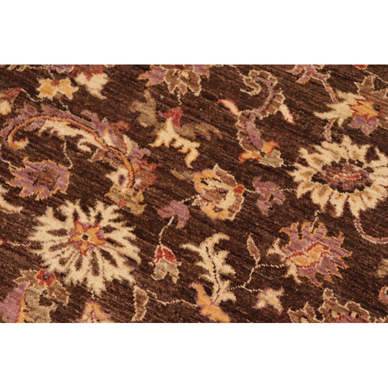 Tapis brun / rouge en laine noué à la main de style oriental rectangulaire 8 pi 2 po x 9 pi 8 po Baccio