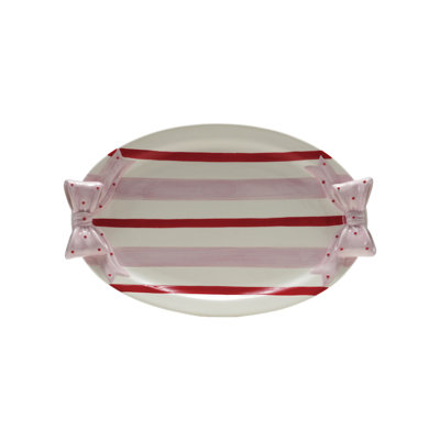 Hand-Painted Stoneware Platter with Scalloped Bow Edge