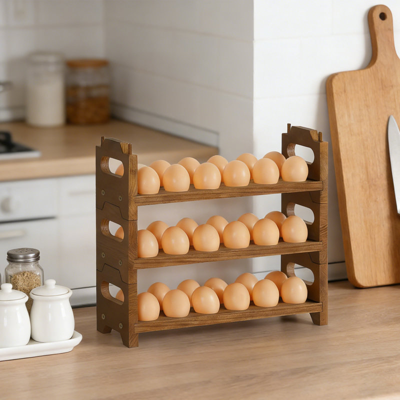 3-Tier Wooden Egg Holder - Brown