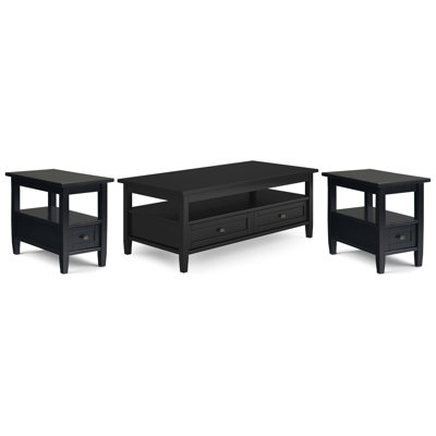 Warm Shaker Solid Wood Transitional 48 Inch Wide Coffee Table With 2 14 Inch Wide End Tables In Black (set Of 3)