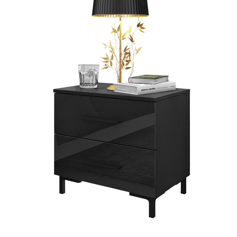 Varonique 2 Drawer Bedside Table, Black, Black