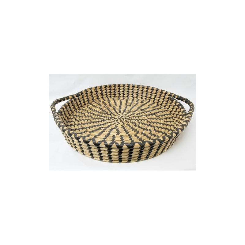 Plateau de service rond en paille pour herbe Fournier, H 12 po x l 12 po x P 2 po