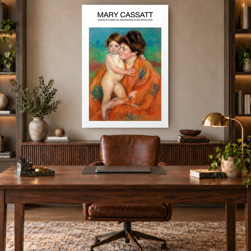 Mary Cassatt Impressionist Orange Mother and Child Canvas Print, 54" H x 36" W