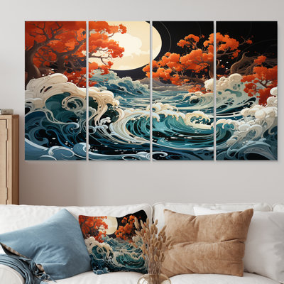 «Coastal Autumn Waves Serenity - Storms», art mural 4 pièces pour le salon