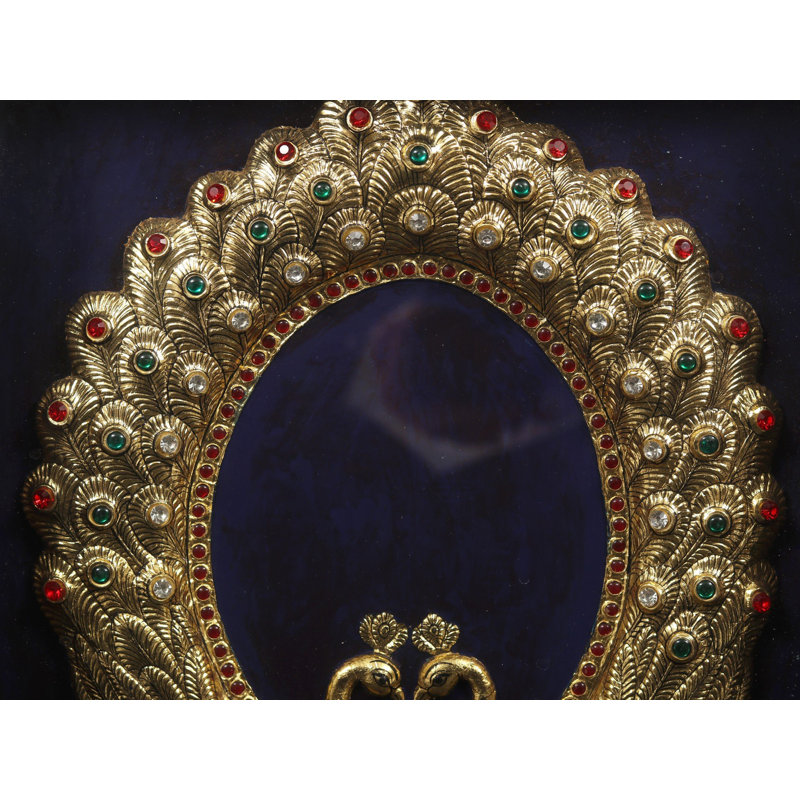Framed Embossed Paired Peacock | Tanjore Painting