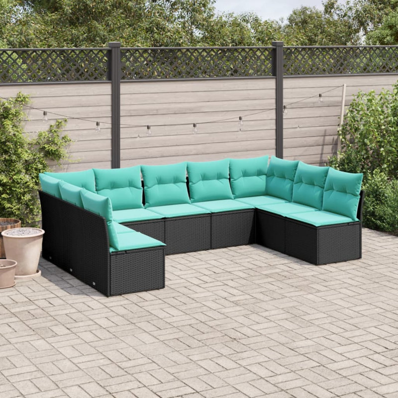  Ensemble de canapé de patio 9 pièces avec coussins en rotin de polyester noir