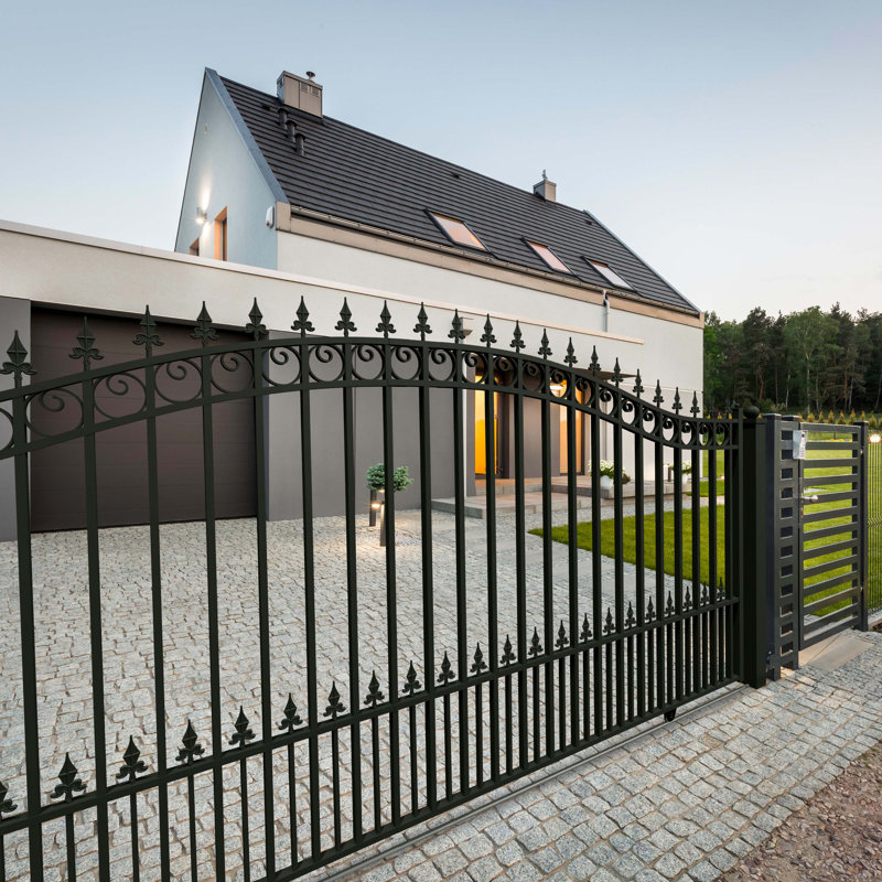 Paris Style Black Steel Arched Sliding Driveway Gate