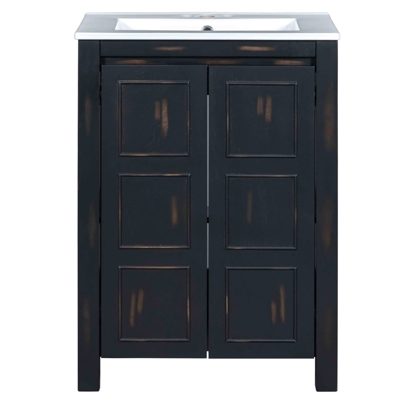 Ensemble de meuble-lavabo de 48 po de style rétro avec deux meubles-lavabos séparés (double), deux lavabos en céramique, une tablette de rangement et des portes à fermeture en douceur