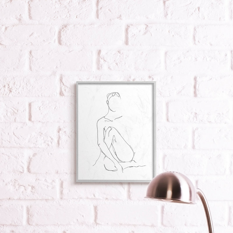 Dessin de silhouette féminine minimaliste, H 20 po x l 16 po, Giclée encadrée noir minuit