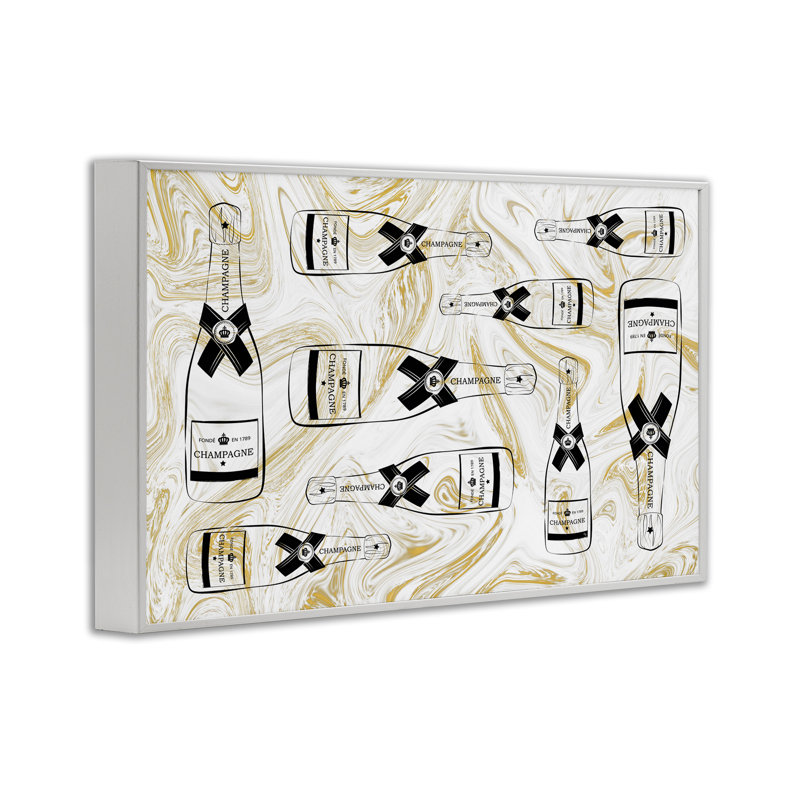 Giclée dorée sur fond doré par Martina Pavlova, Estampe numérique encadrée blanc bord de mer, H 20 po x l 30 po