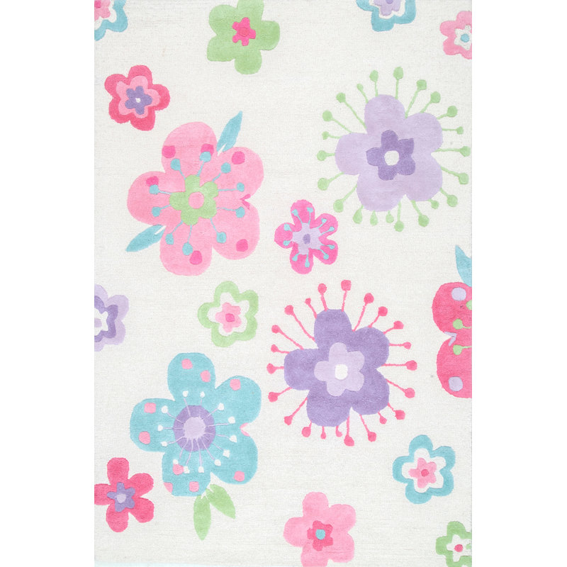 Tapis rose / bleu en laine tissé à la main Holloman, Rectangle 5 pi x 7 pi