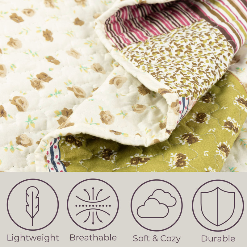 Savannah Classic Patchwork Quilt Set with Pillow Sham/s - Machine Washable Lightweight Bedding, Twin