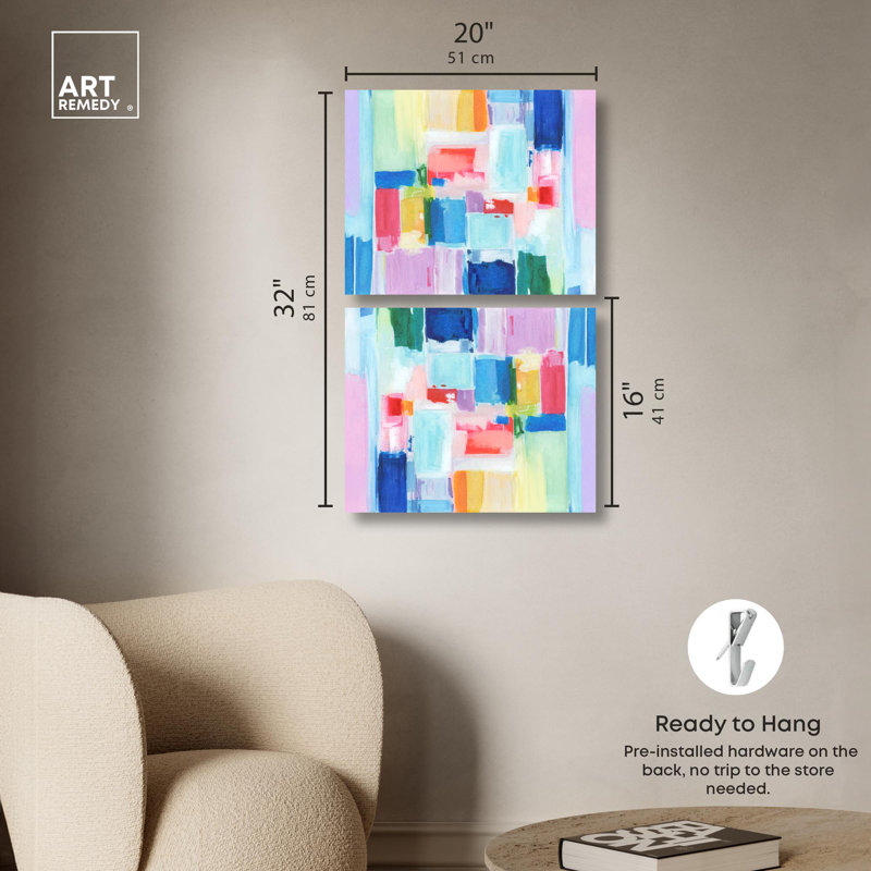 «Pastel Diamonds Set», ensemble de 2 œuvres d'art abstraites bleues par Art Remedy, Toile tendue, H 16 po x l 20 po