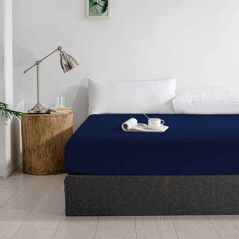 Merituuli 200 TC Microfiber 25cm Deep Fitted Sheets, Super King (6'), Navy Blue