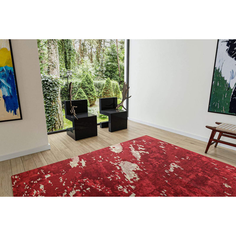 Butterfly Abstract Area Rug in Red/White, Rectangle 8' x 10'