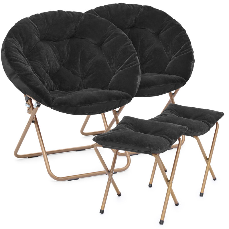 Fauteuil d'appoint pliant avec repose-pieds Marquice, Fourrure synthétique noire