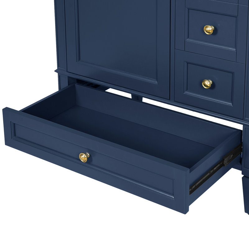 Meuble-lavabo 30 po avec lavabo en céramique, meuble-lavabo à 3 tiroirs, Argent argent, Bleu