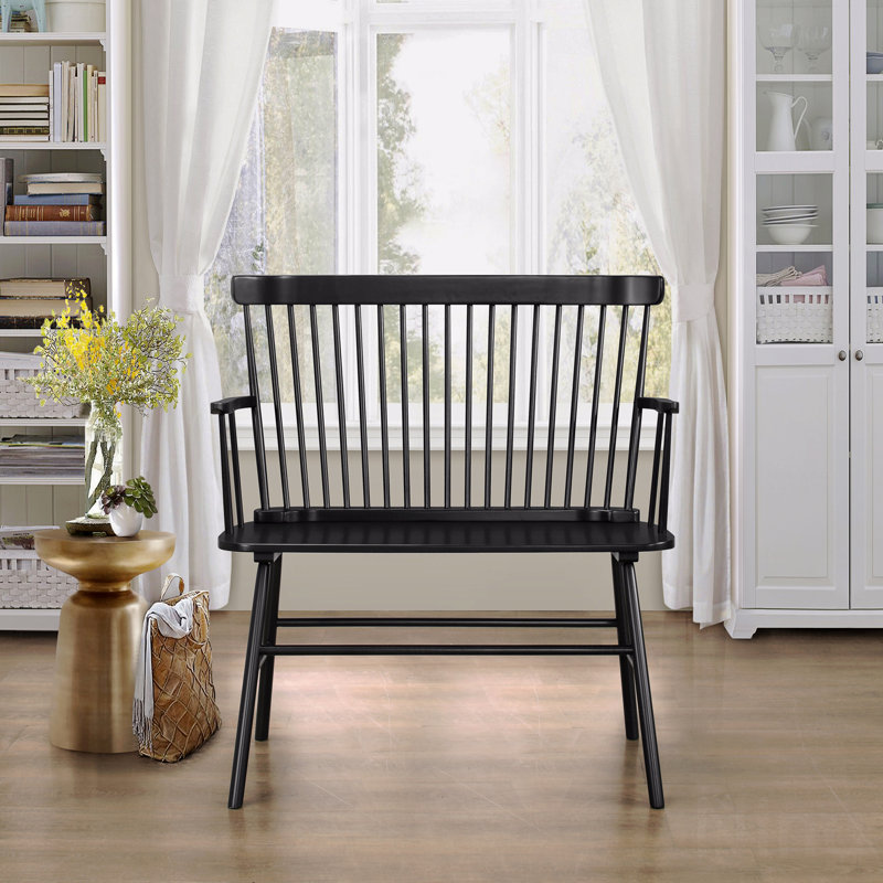 1-Piece Casual Farmhouse Relaxed Vintage Wood Spindle Back Bench In Black Finish Wooden Chair, Black