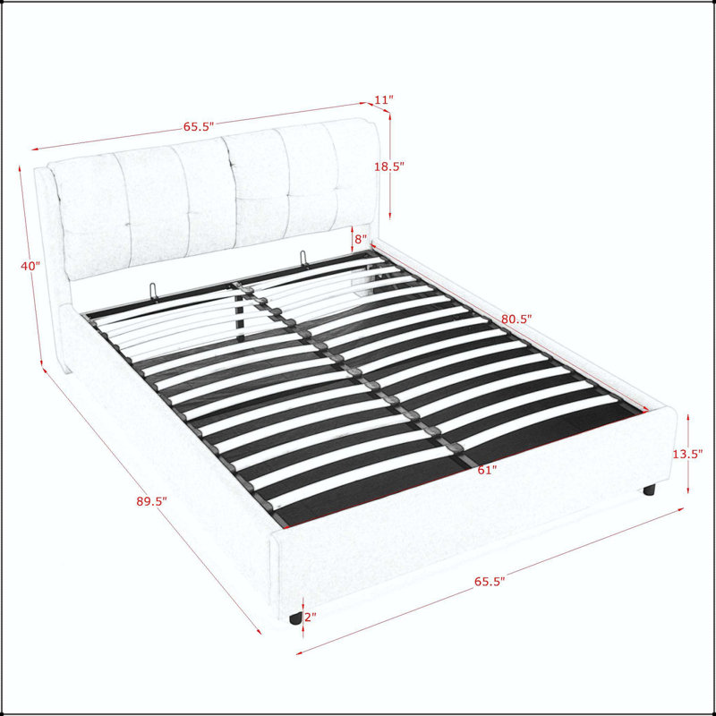 Lit plateforme tapissier avec rangement et tissu chenille, Grand lit, Beige