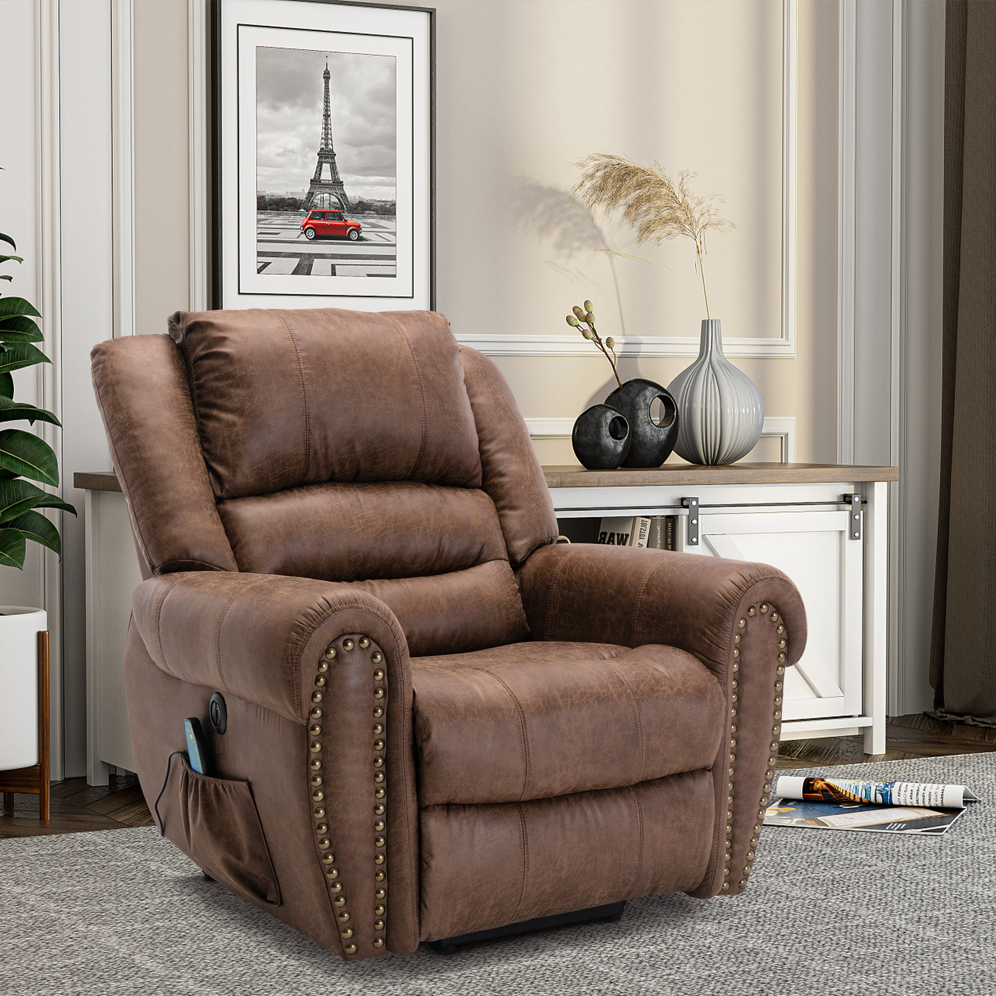 Red Barrel Studio® 42.5'' Wide Faux Leather Power Lift Assist Massage  Recliner Heating & Vibration & Reviews