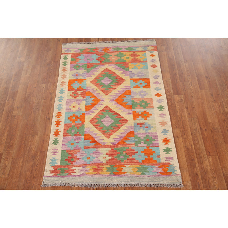 Tapis géométrique en laine Kilim
