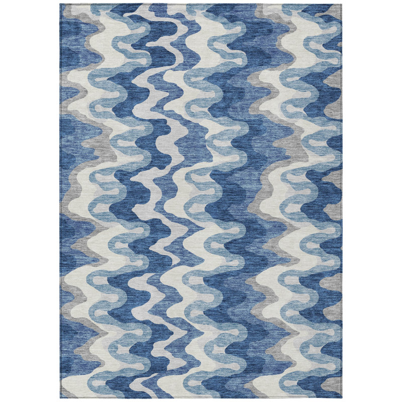 Tapis intérieur lavable abstrait bleu marine et bleu ciel HomeRoots 10 pi x 14 pi