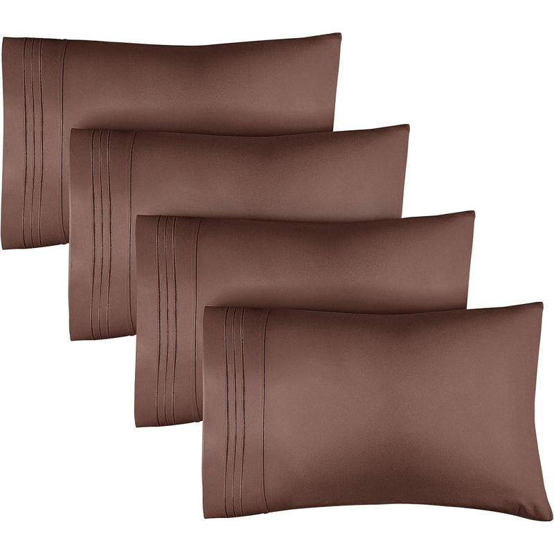 Pillowcase Set, Soft Double Brushed Microfiber, Cooling & Breathable Pillow Covers, Set of 4, Brown, Queen