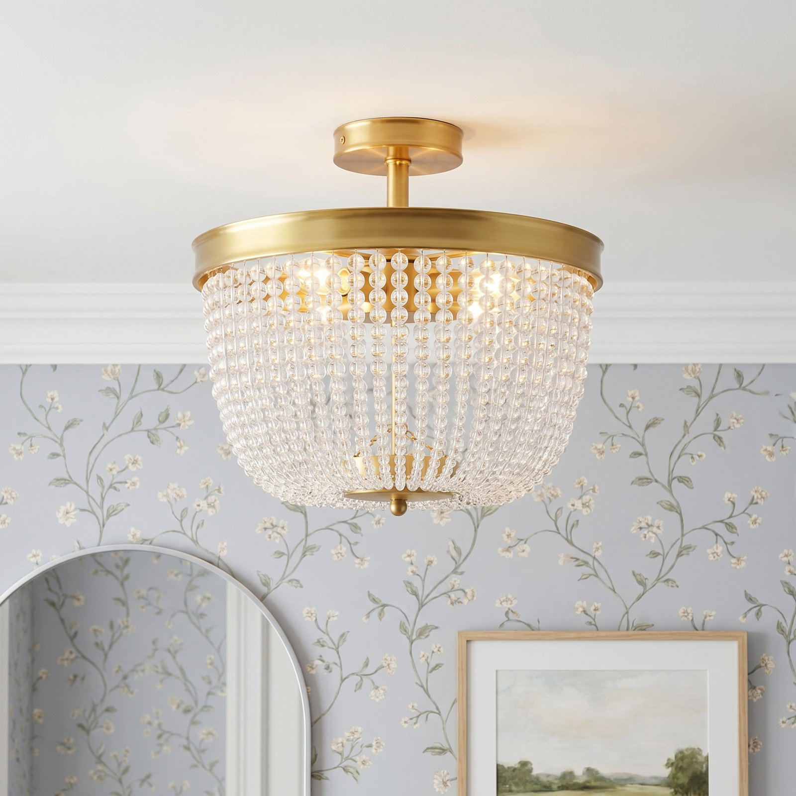 6 Light Crystal Semi Flush Mount