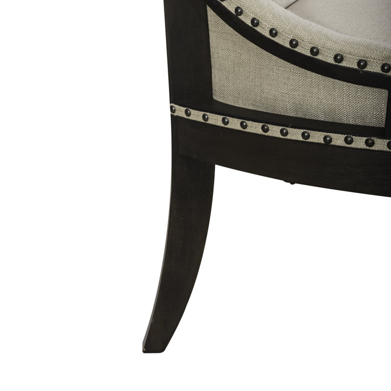 Beige and Black Upholstered Tufted Dining Bench with Nail Head Trim