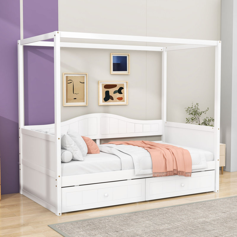 Karalin Twin 2 Drawers Wood Canopy DayBed, White