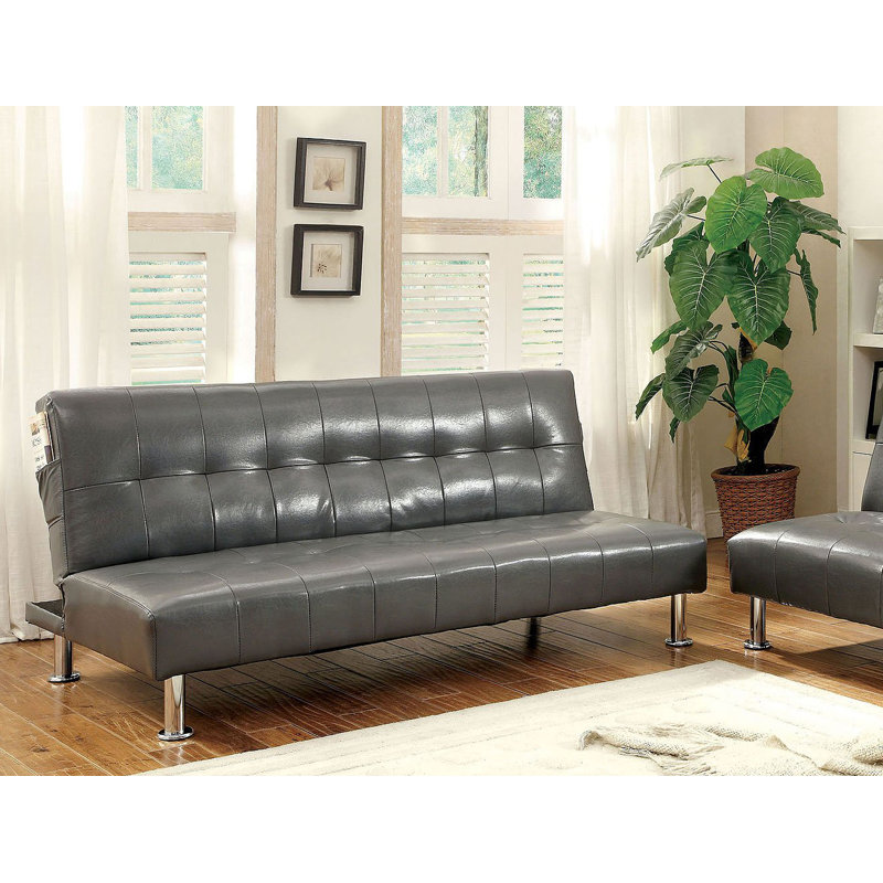 Perz Twin 70'' Faux Leather Convertible Sofa, Gray