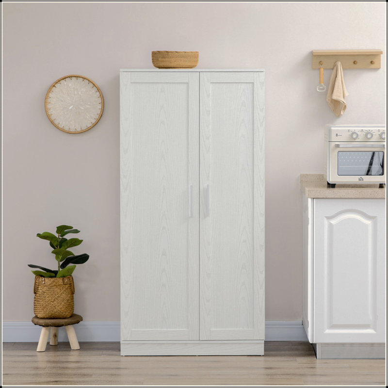 Armoire de rangement pour garde-manger de 63 po, armoire de cuisine autoportante à 14 niveaux avec 2 portes, tablettes réglables pour le salon et la salle à manger