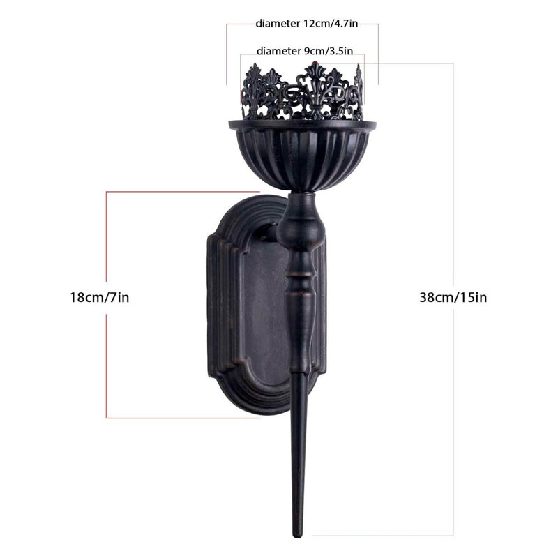 Ensemble de 2 appliques murales gothiques en fer noir, porte-bougies muraux en forme de couronne et de sceptre pour la décoration murale de la maison