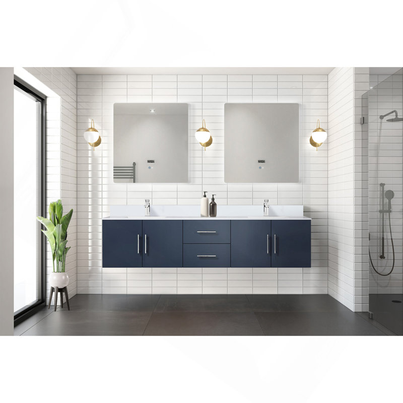 Ensemble de meuble-lavabo double 80 po X P 22 po D, avec plateau en quartz blanc, H 19 po x l 80 po x P 22 po, Marine