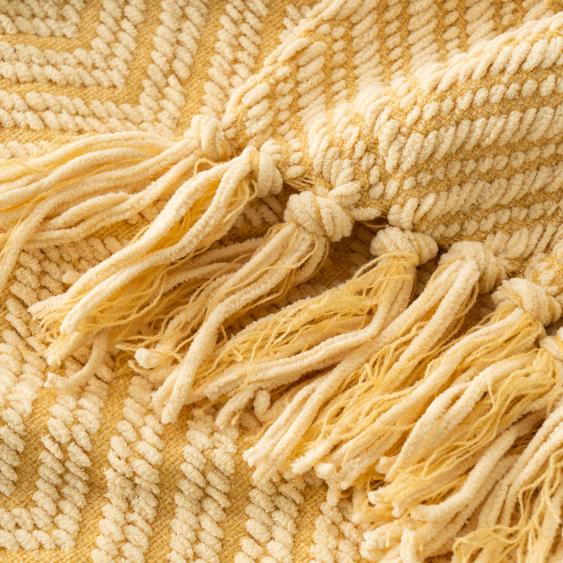 Yellow Knitted Chenille Throw Blanket, 130cm x 150cm