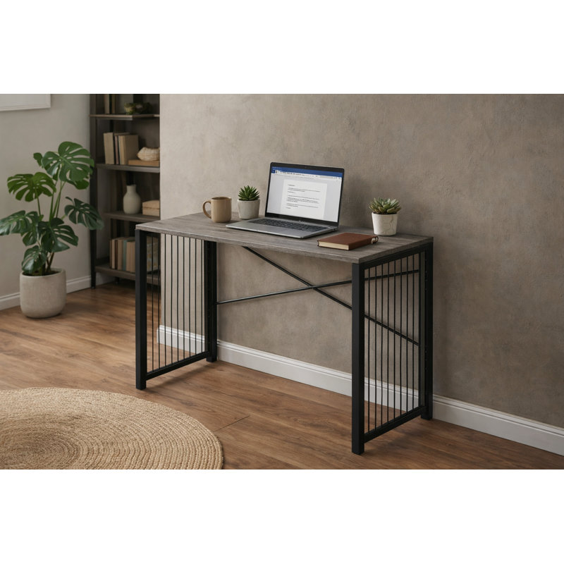 Zynix Bureau pliant de 40 po et table de travail pour petits espaces, chêne gris et noir