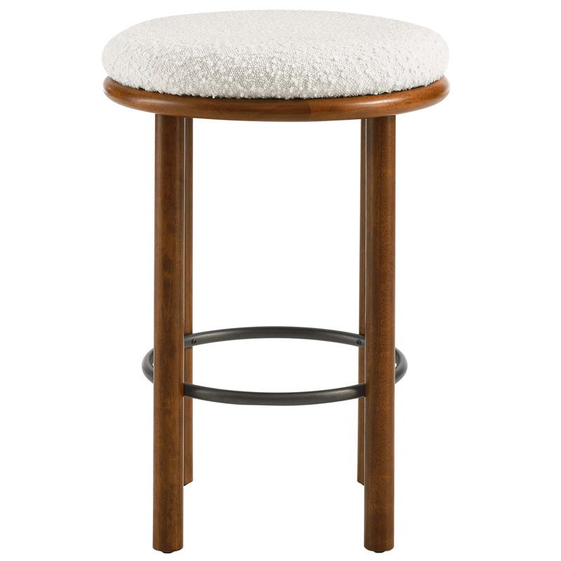 Walnut Ivory Backless Boucle Counter Stools with Wood Legs