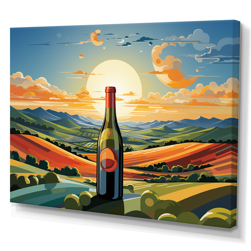 Bouteilles de vin dans des paysages italiens II - art mural vin, Toile tendue, H 16 po x l 32 po x P 1 po