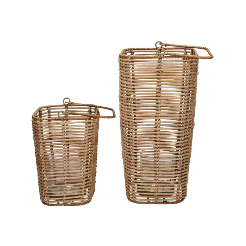 Rattan Cube Natural Set Of 2 Lanterns