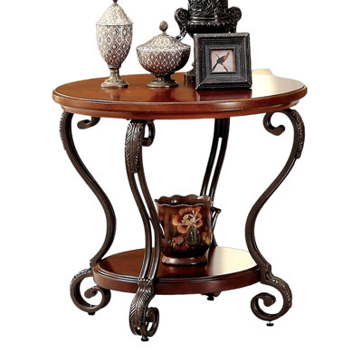 Traditional Style Brown Cherry 1Pc Table Open Bottom Shelf Ornate Design Living Room Furniture
