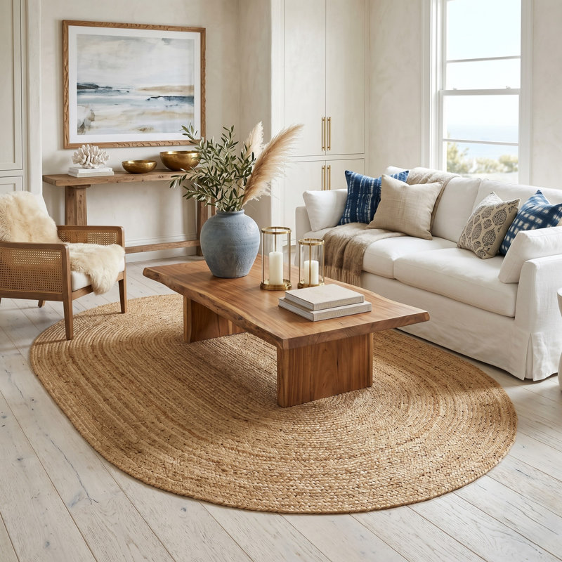 Wynyard Hand-woven Hand-Braided Tan Jute/Sisal Natural Rug, Oval 2' x 3'